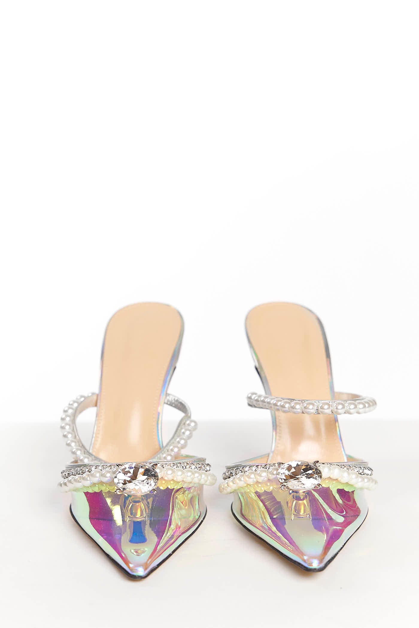 MACH & MACH Silver Diamond & Pearls Mules 39