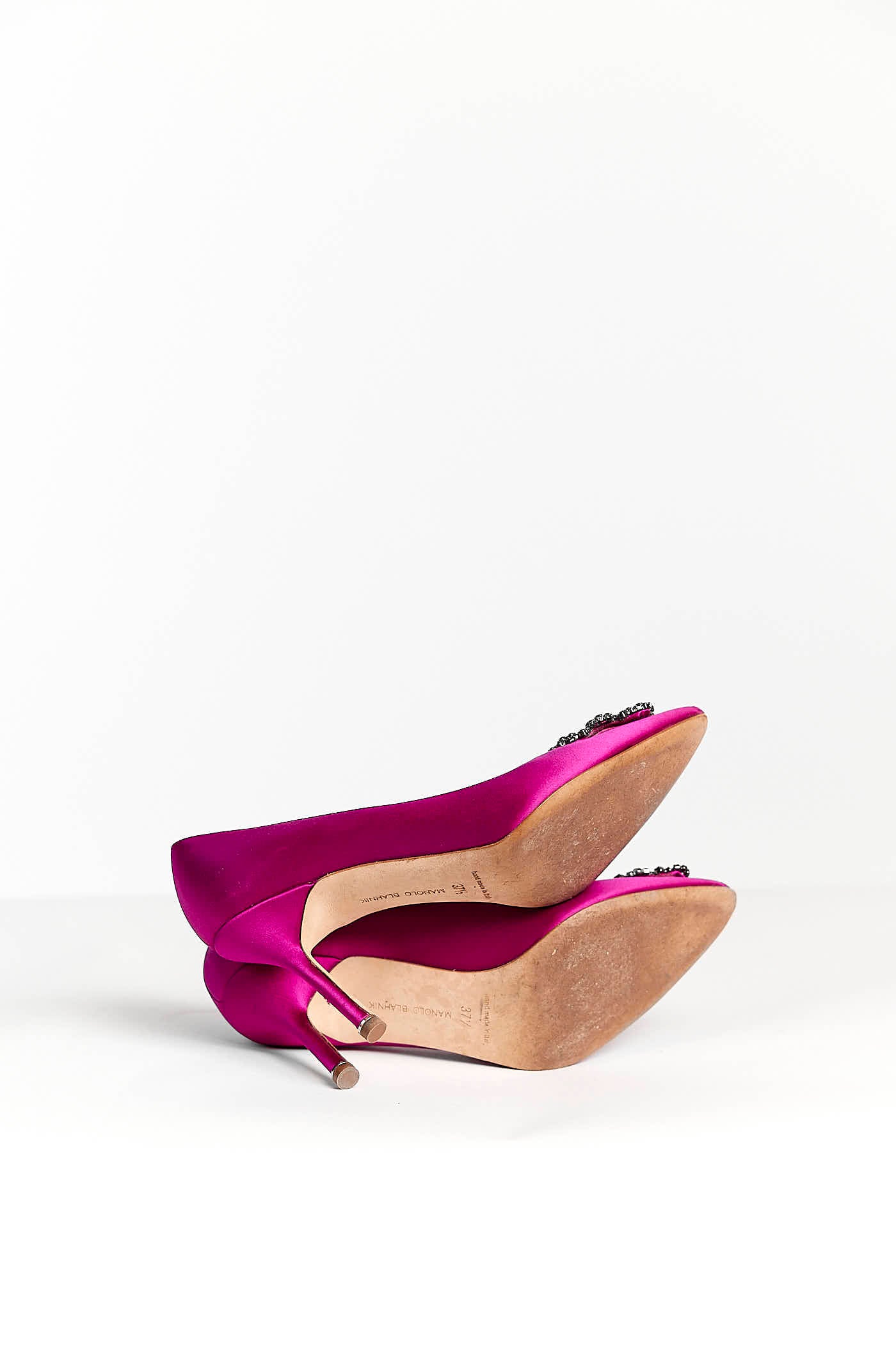 Manolo Blahnik Satin Crystal Hangisi Pumps 37.5