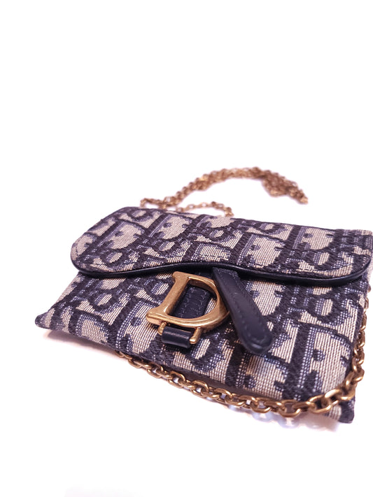 Dior Blue Oblique Jacquard Saddle Nano Pouch