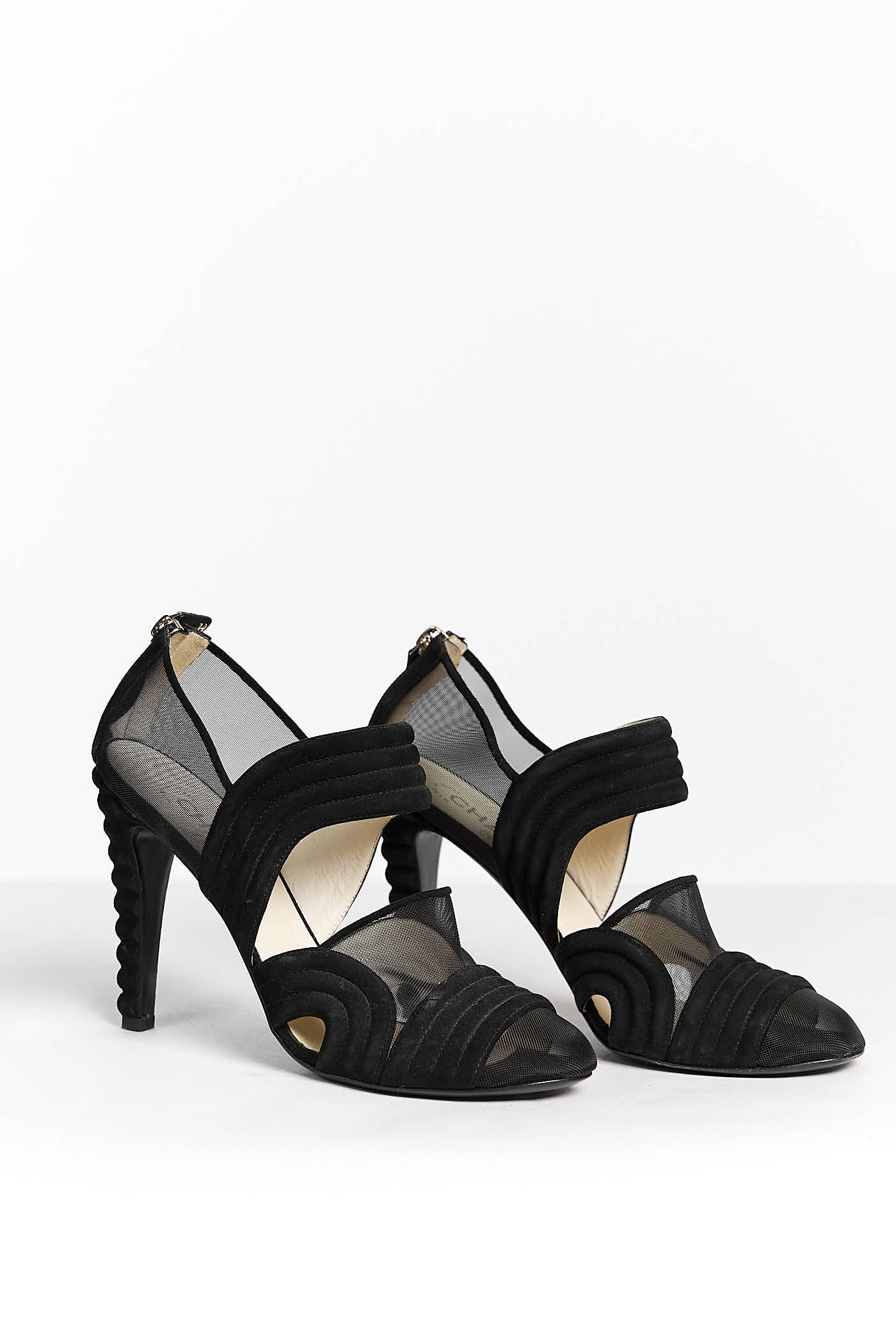 Chanel Suede Mesh Cap Toe Mary Jane Pumps 41