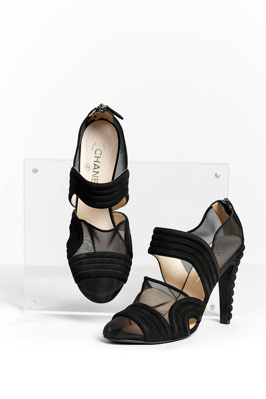 Chanel Suede Mesh Cap Toe Mary Jane Pumps 41