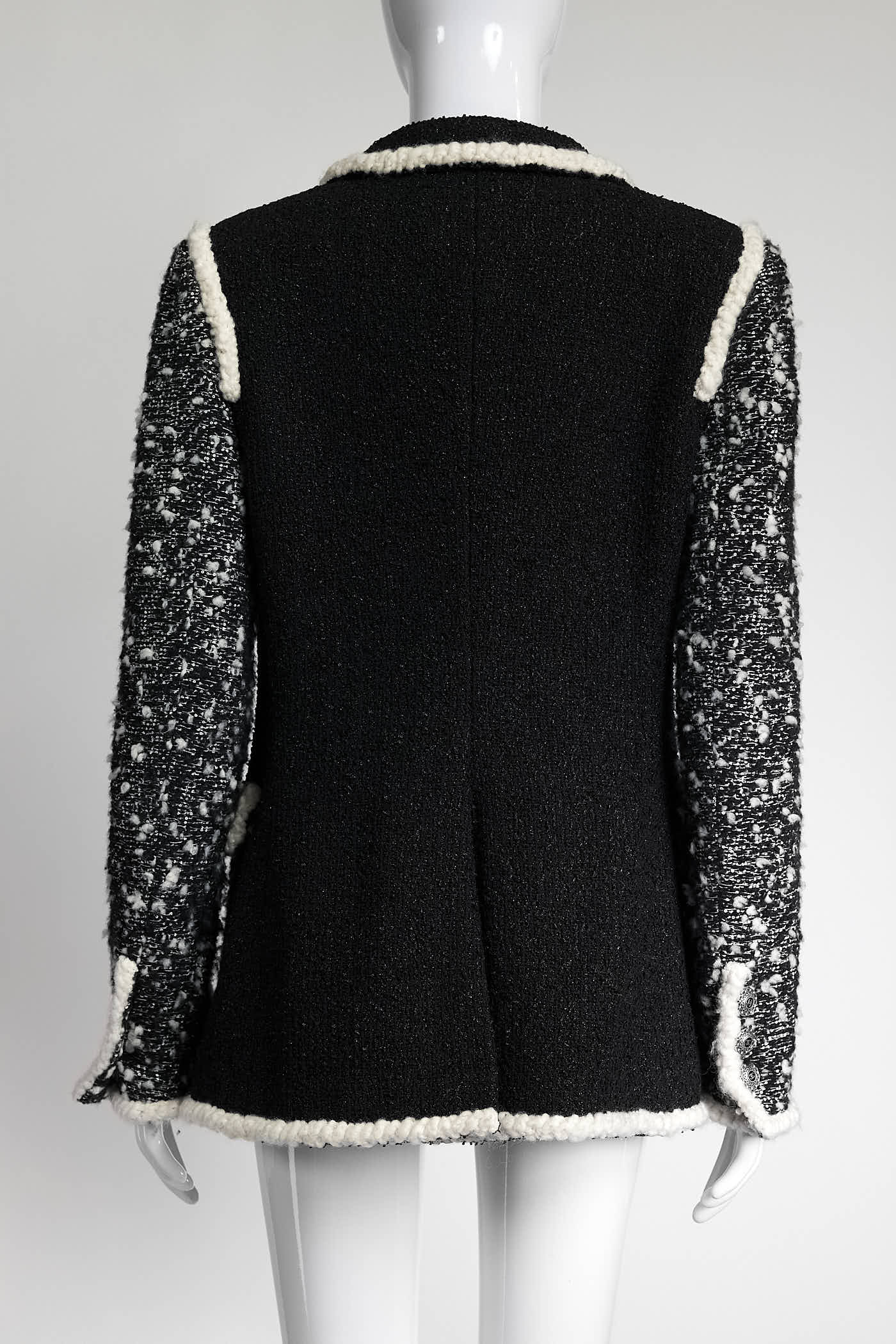 Chanel Black/White Tweed with Cream Kint Detail Blazer 38