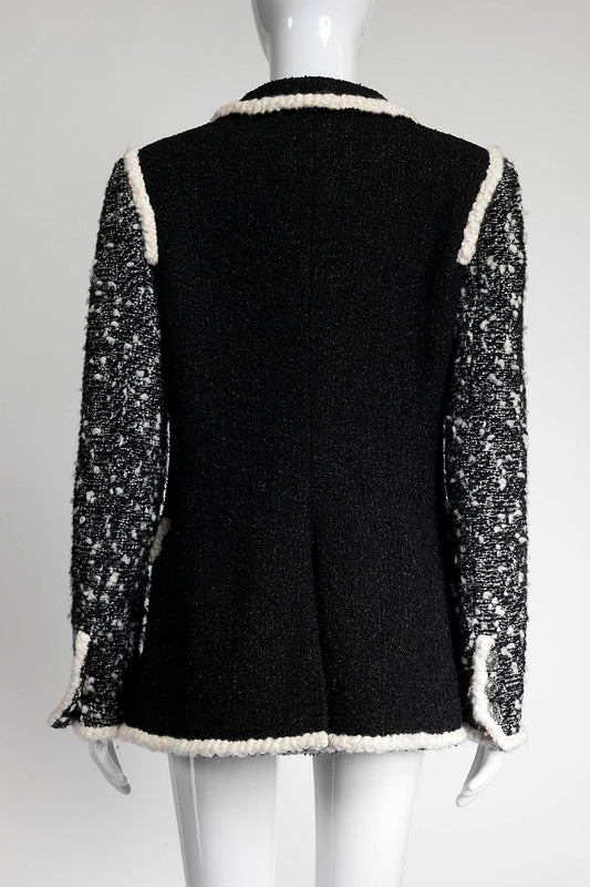 Chanel Black/White Tweed with Cream Kint Detail Blazer 38