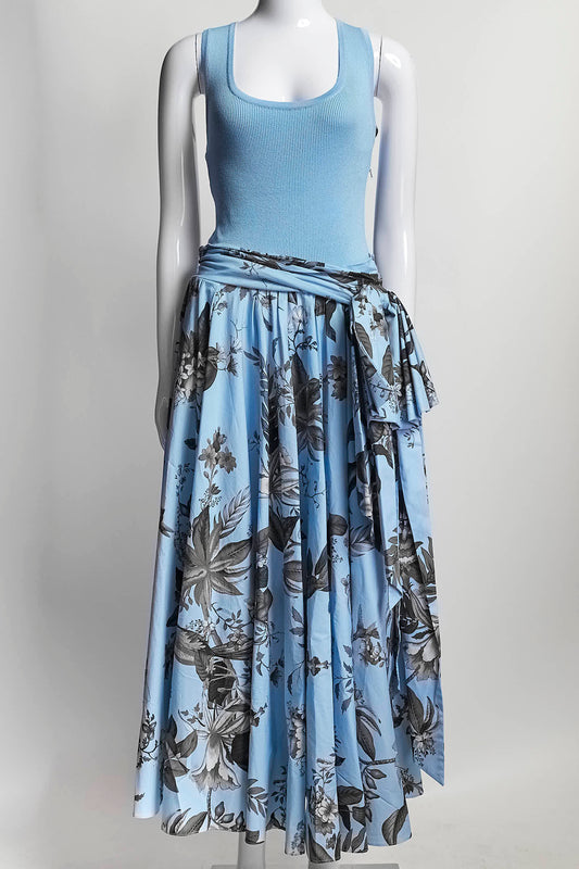 Oscar de Renta Light Blue Floral Dress with Cardigan M