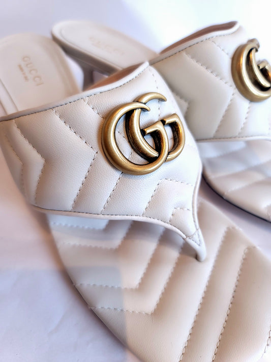 Gucci GG Marmont White Leather Sandal Heel 38.5