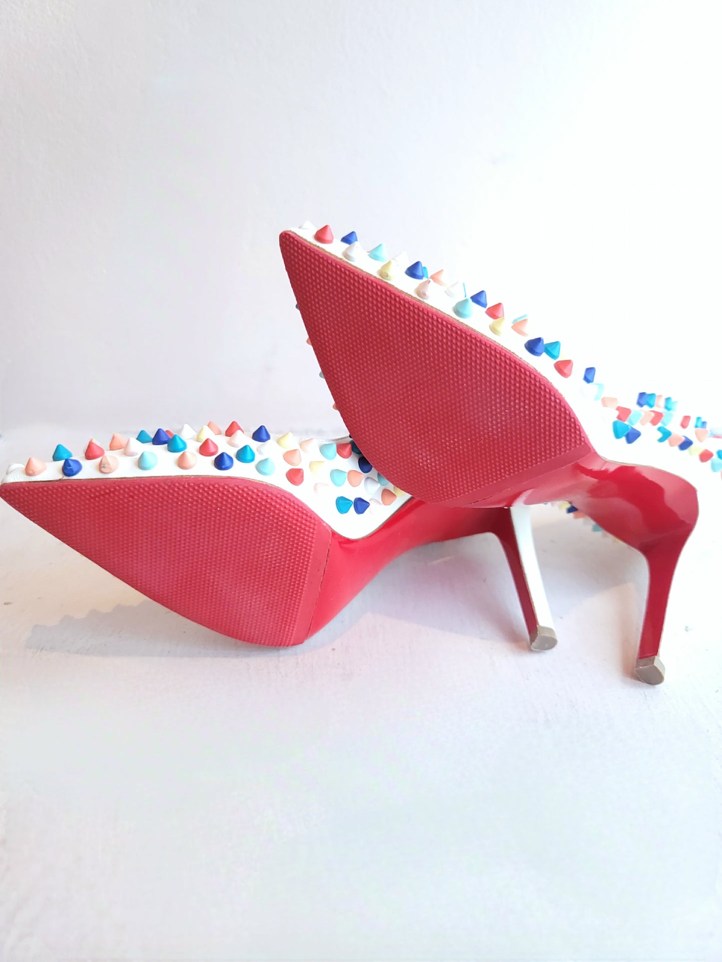 Christian Louboutin White w/Multicolor Spike Studs 37