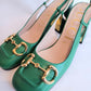 Gucci Horsebit Slingback Pumps Green Leather 38.5