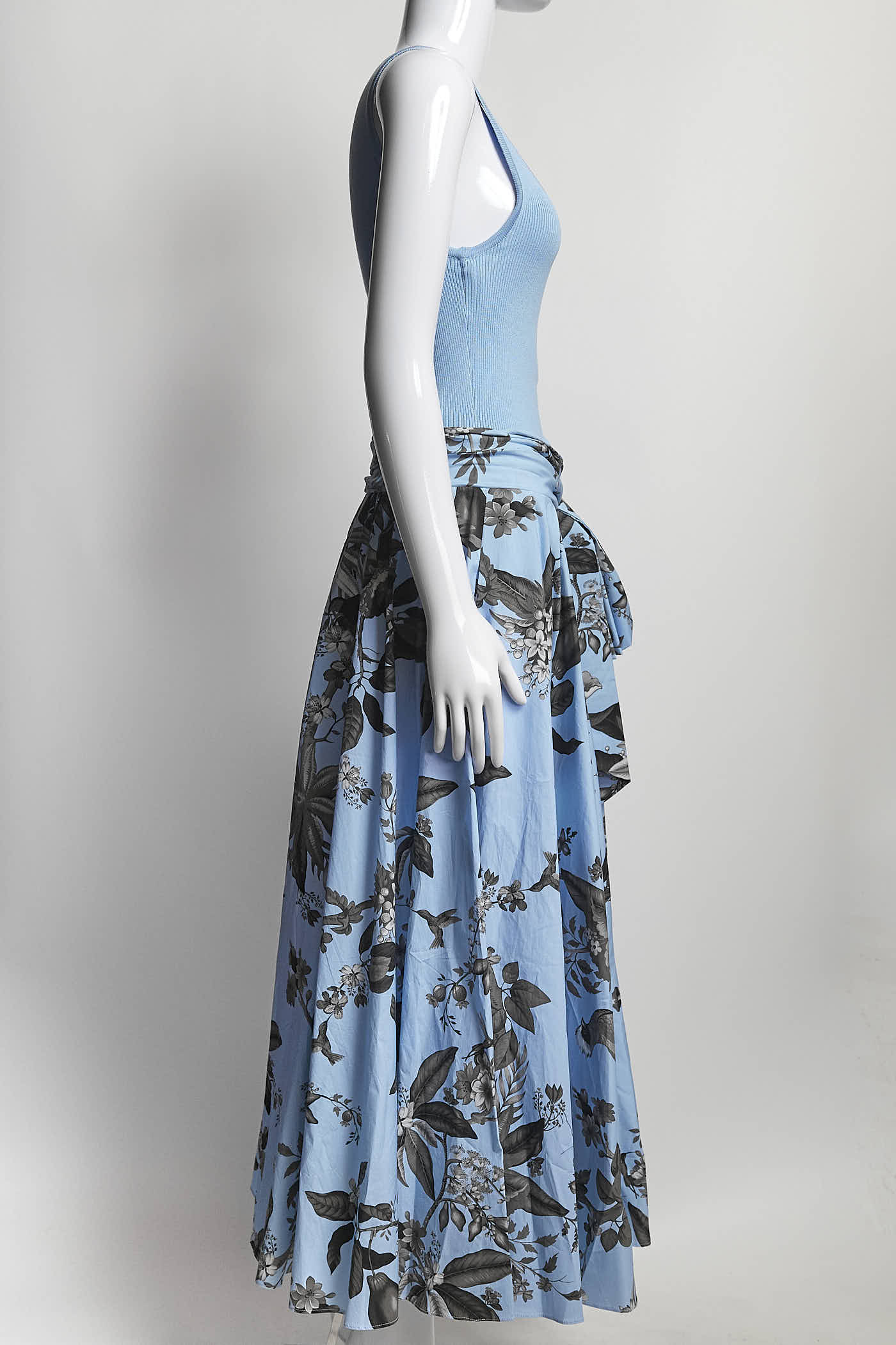 Oscar de Renta Light Blue Floral Dress with Cardigan M