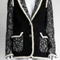 Chanel Black/White Tweed with Cream Kint Detail Blazer 38