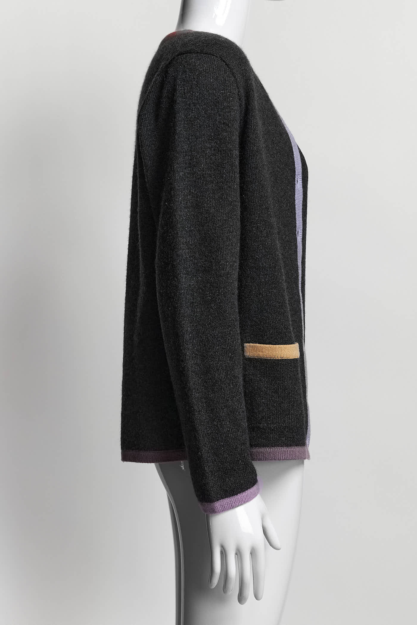 Chanel Grey Cardigan with Orange/Lavender Piping Detail