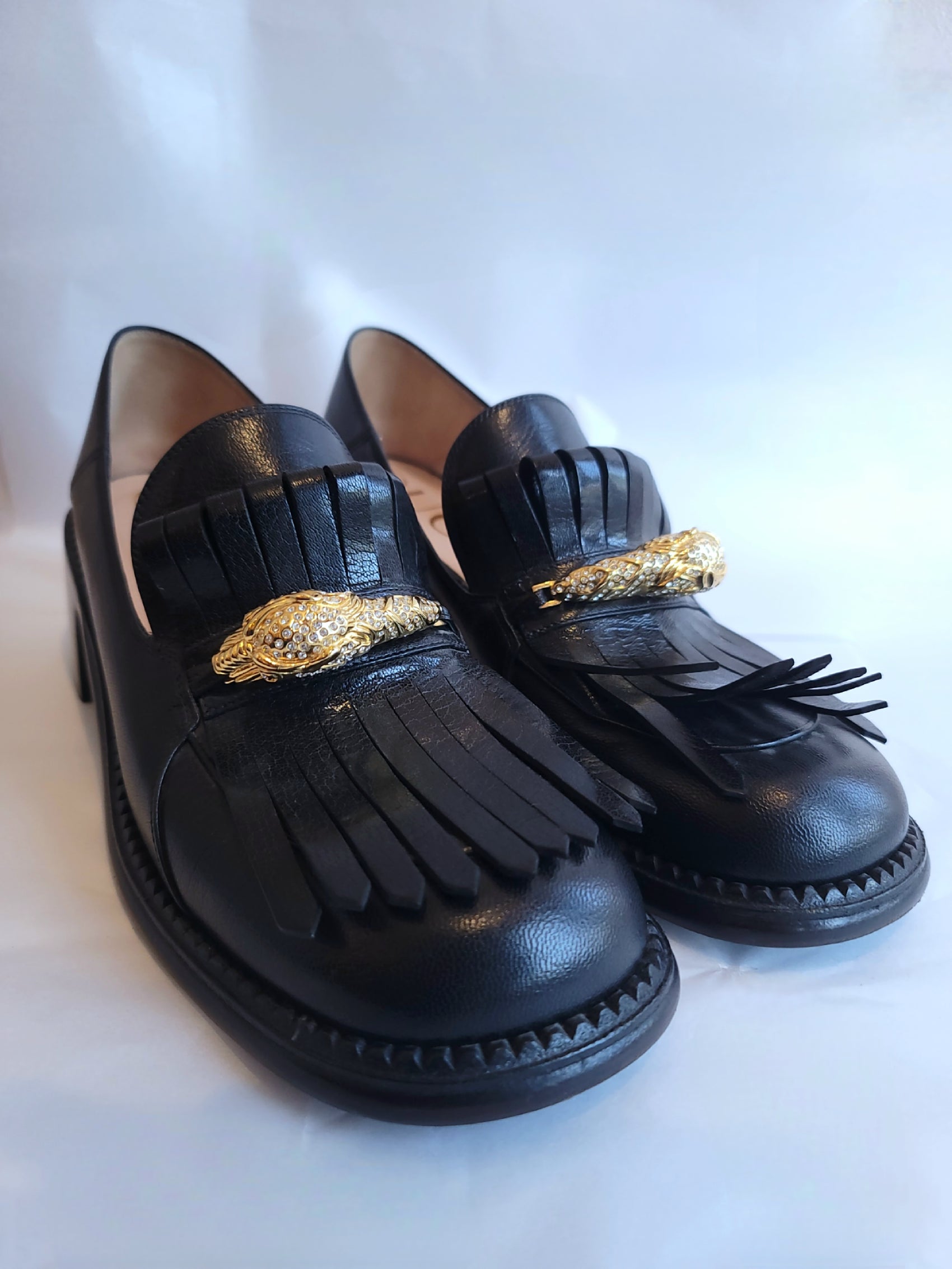 Gucci Dora Black Leather Loafer Pumps 40.5