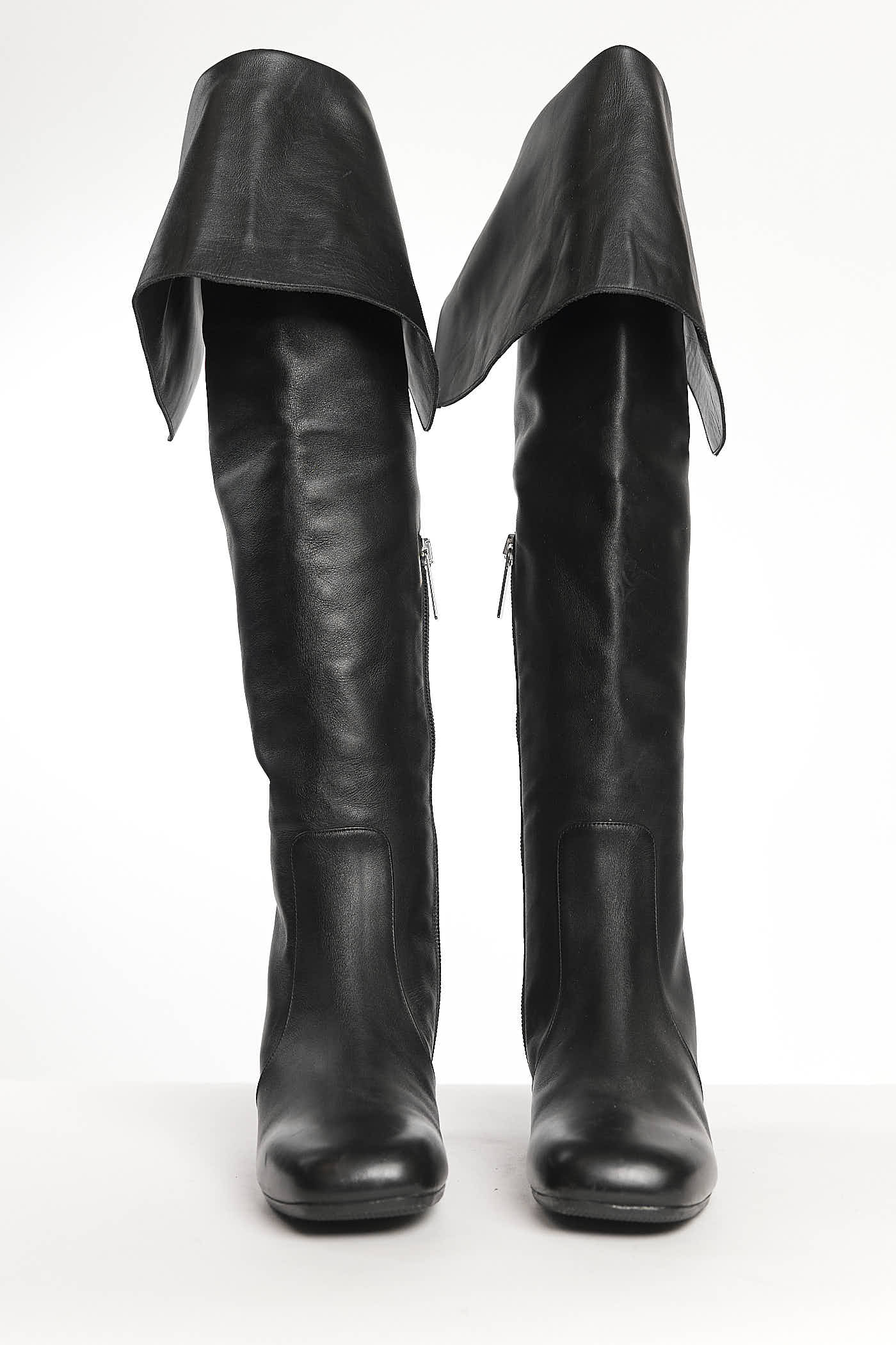 Michael Kors Black Leather Riding Boots with Block Heels 37.5