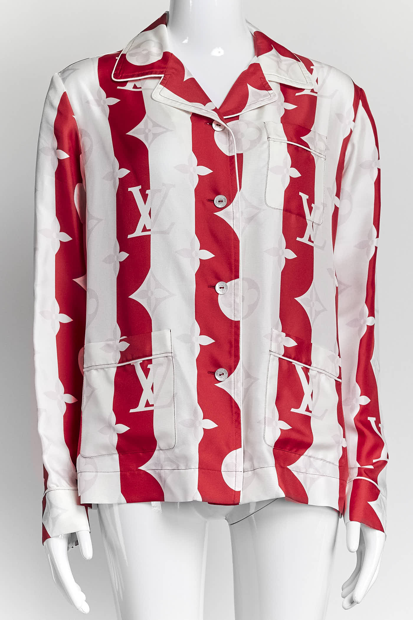 Louis Vuitton Red/White Monogram Print Silk Shirt 36