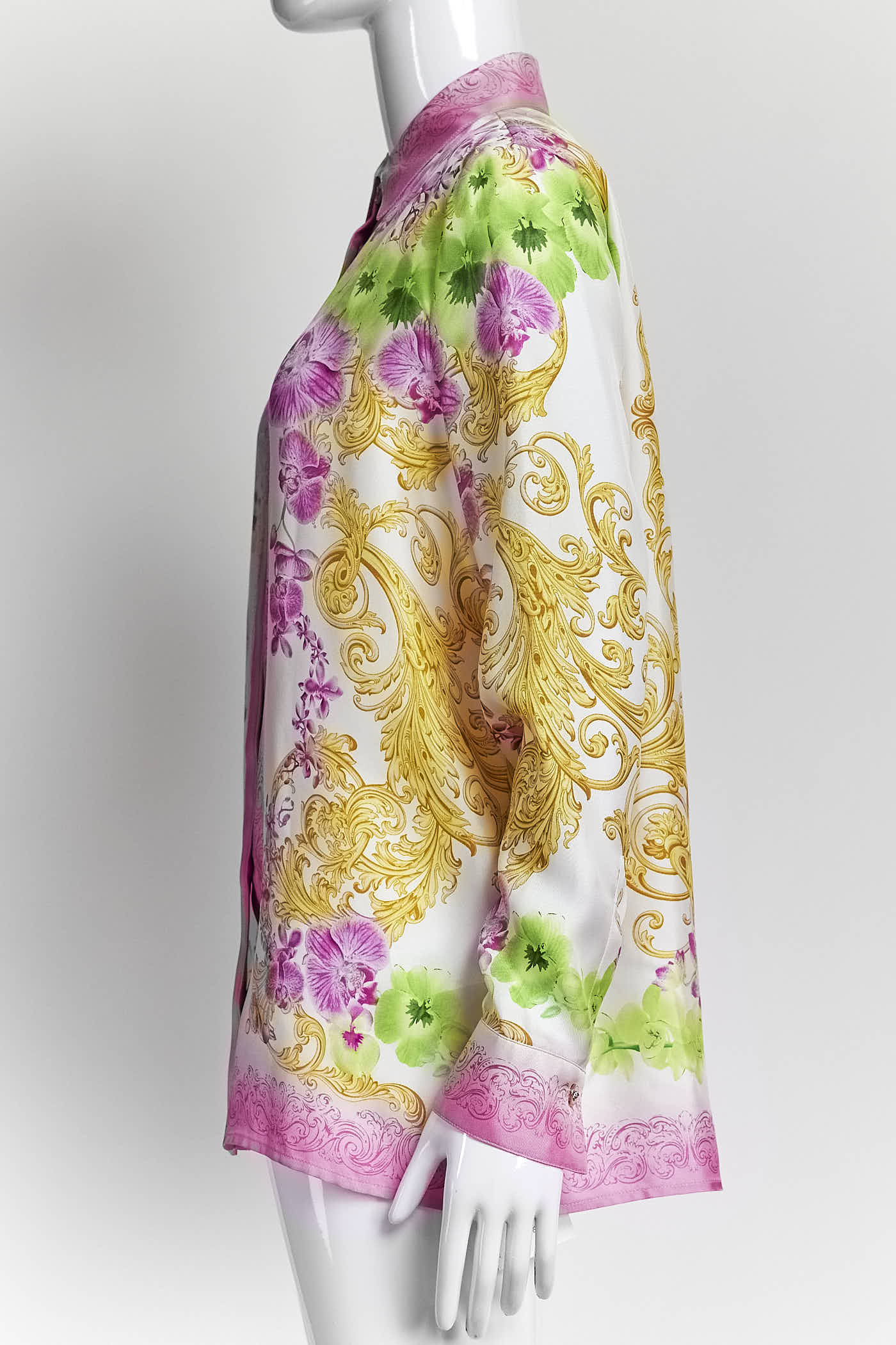 Versace Pink Floral Silk Blouse 38
