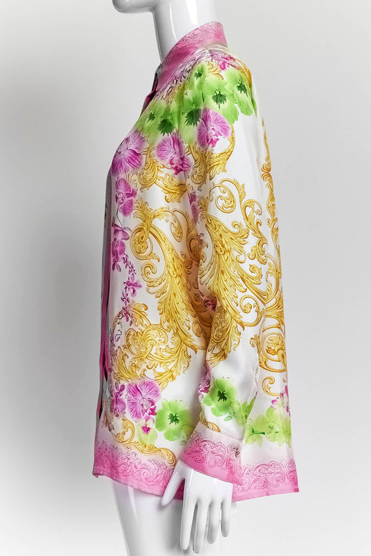 Versace Pink Floral Silk Blouse 38