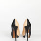 Fendi Black/Brown Woven Straw Heels with Red Snake Embossed Leather 39