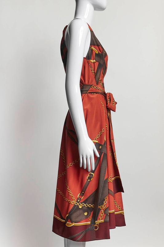 GUCCI 2011 Pure Silk Copper & Gold Chain Print Dress 38