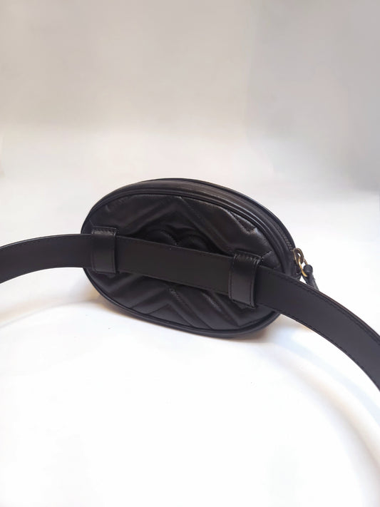 Gucci Black Matelasse Leather GG Marmont Belt Bag 75
