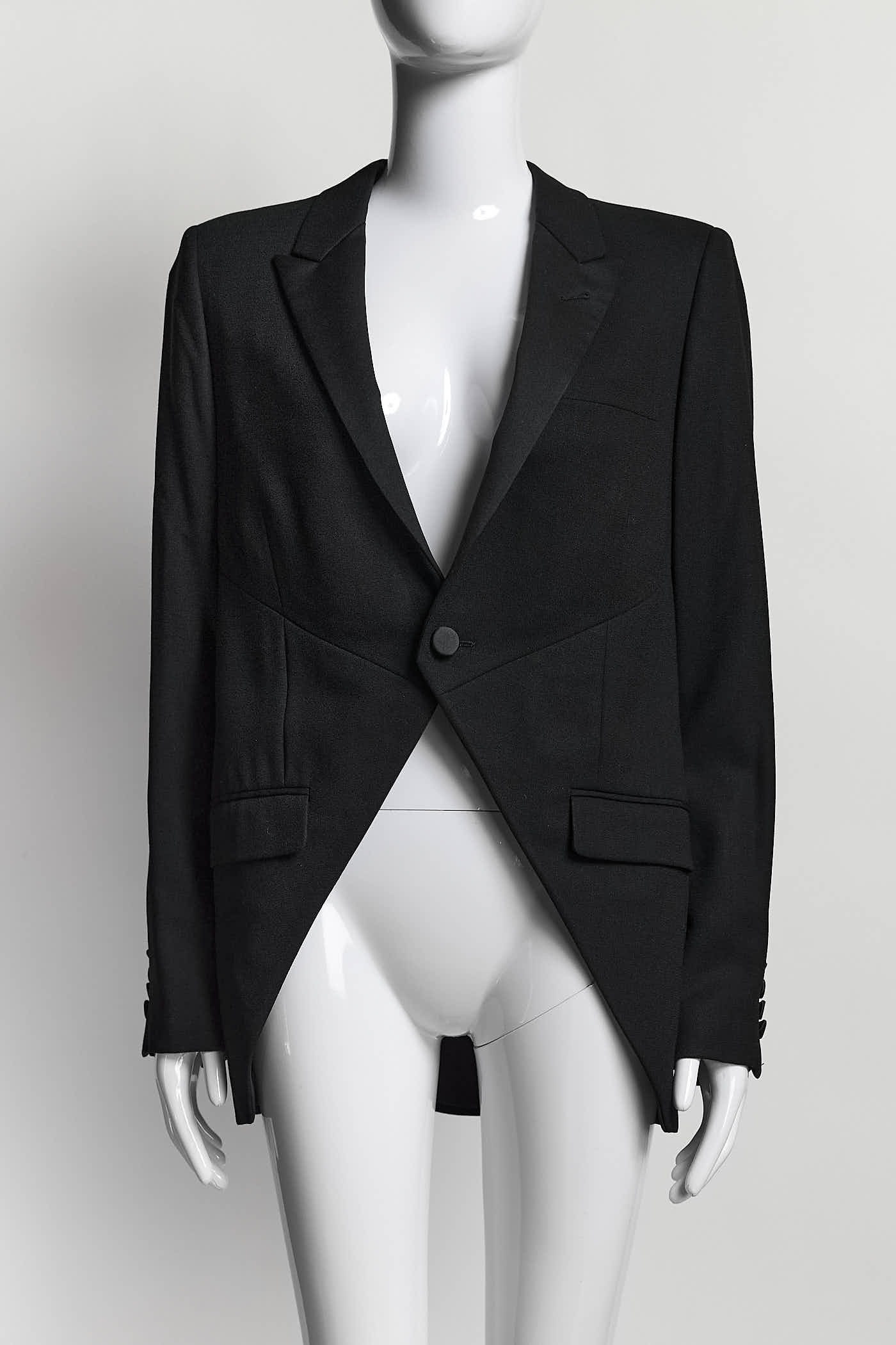 Saint Laurent Black Peaked Lapel Tuxedo Jacket 40