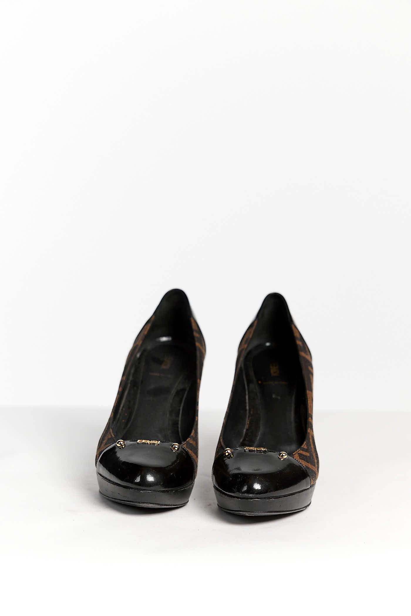Fendi Brown Canvas Logo Heels 41