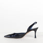 Manolo Blahnik Navy Blue Patent Slingback 41