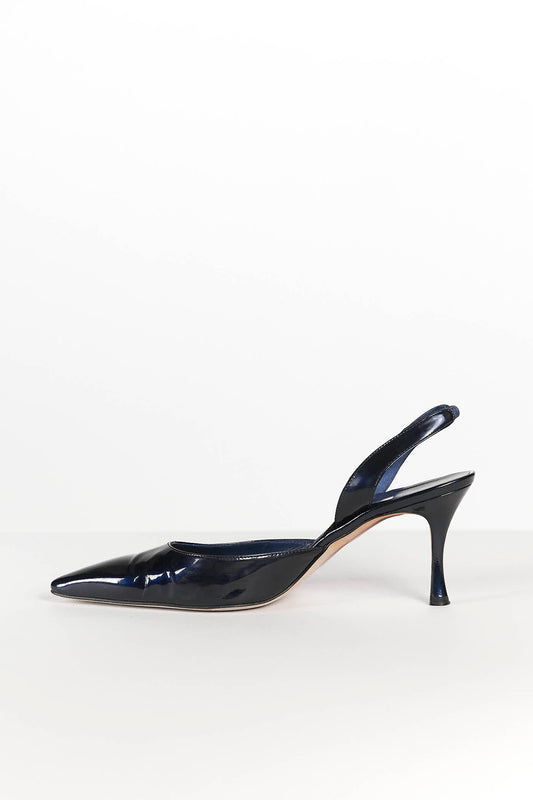 Manolo Blahnik Navy Blue Patent Slingback 41