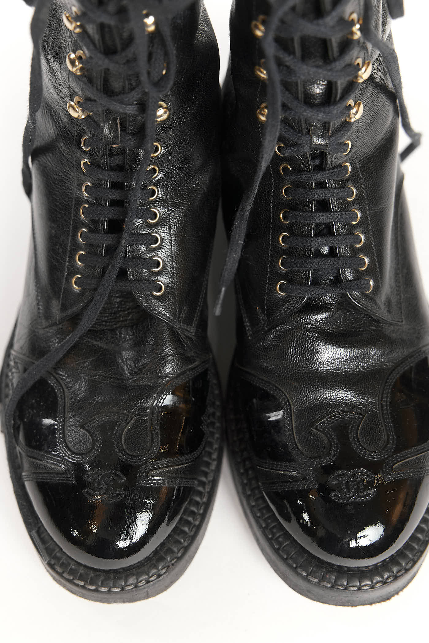 Chanel Black CC Logo Utah Eagle Biker Boots 40.5C