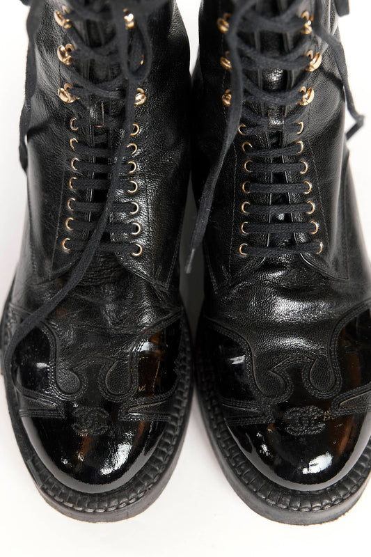 Chanel Black CC Logo Utah Eagle Biker Boots 40.5C