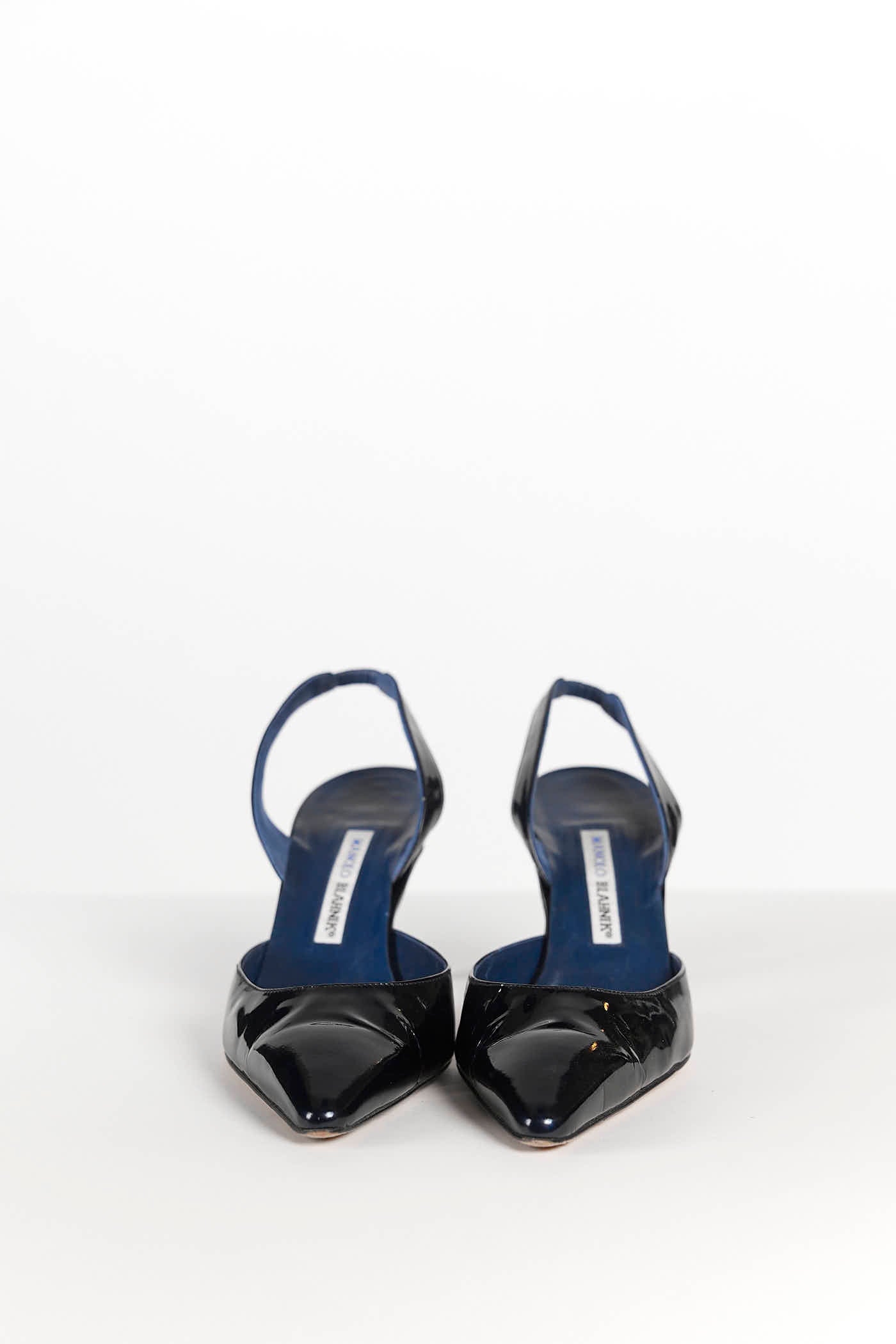 Manolo Blahnik Navy Blue Patent Slingback 41