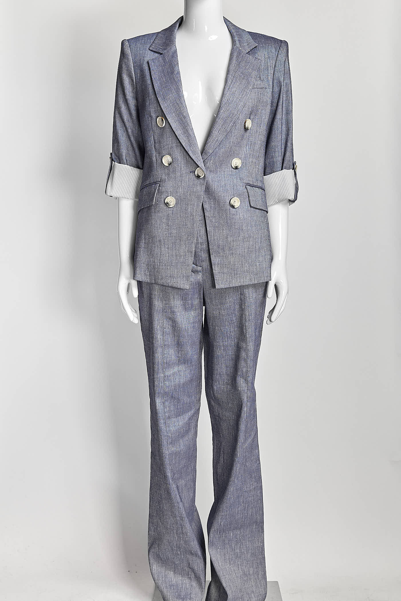 Veronica Beard Blue Rolled Sleeve Blazer with Pant Set 4