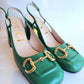 Gucci Horsebit Slingback Pumps Green Leather 38.5