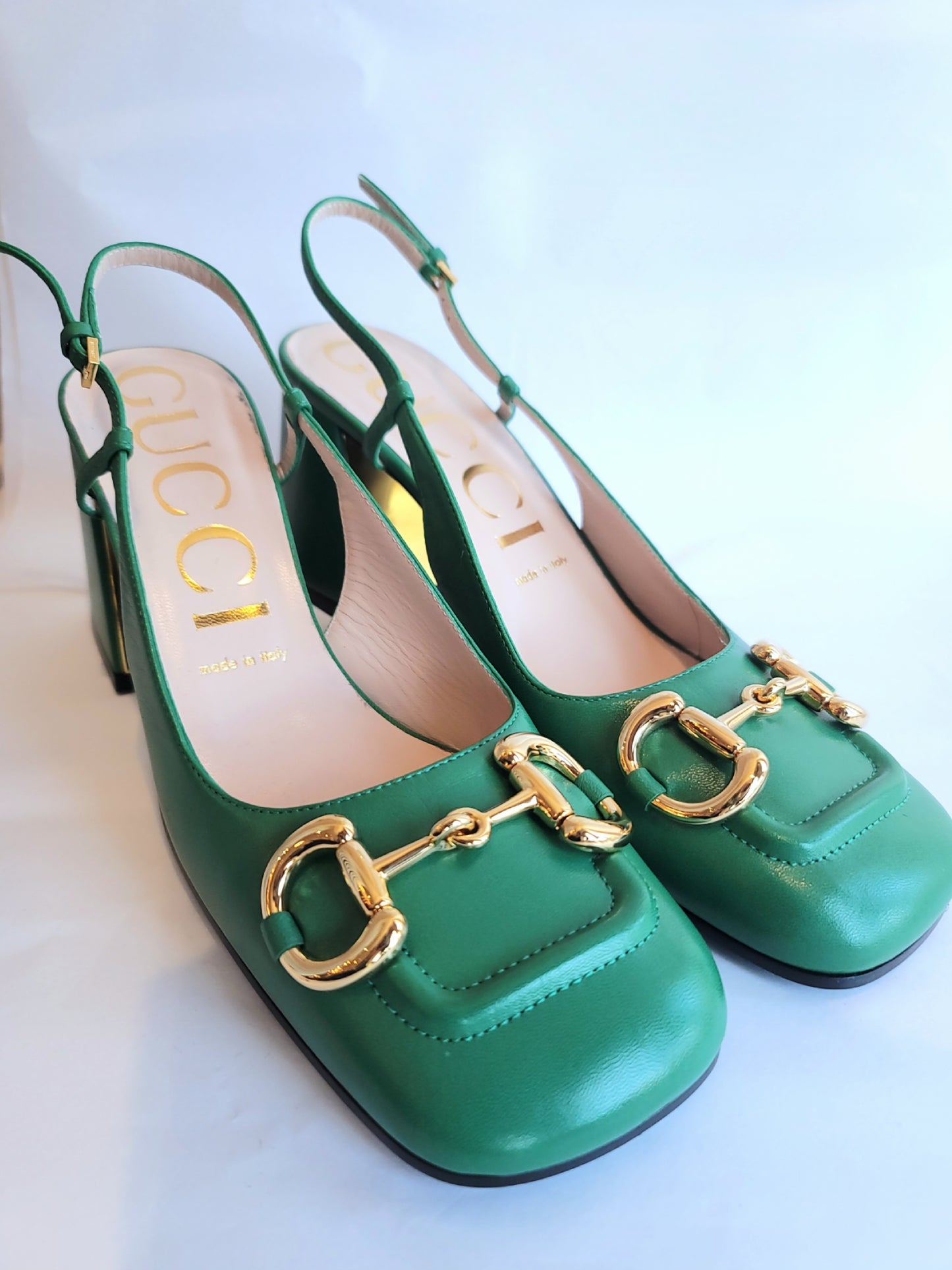 Gucci Horsebit Slingback Pumps Green Leather 38.5