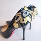 Christian Louboutin Black Patent Heels w/Military Badges and Patches 37