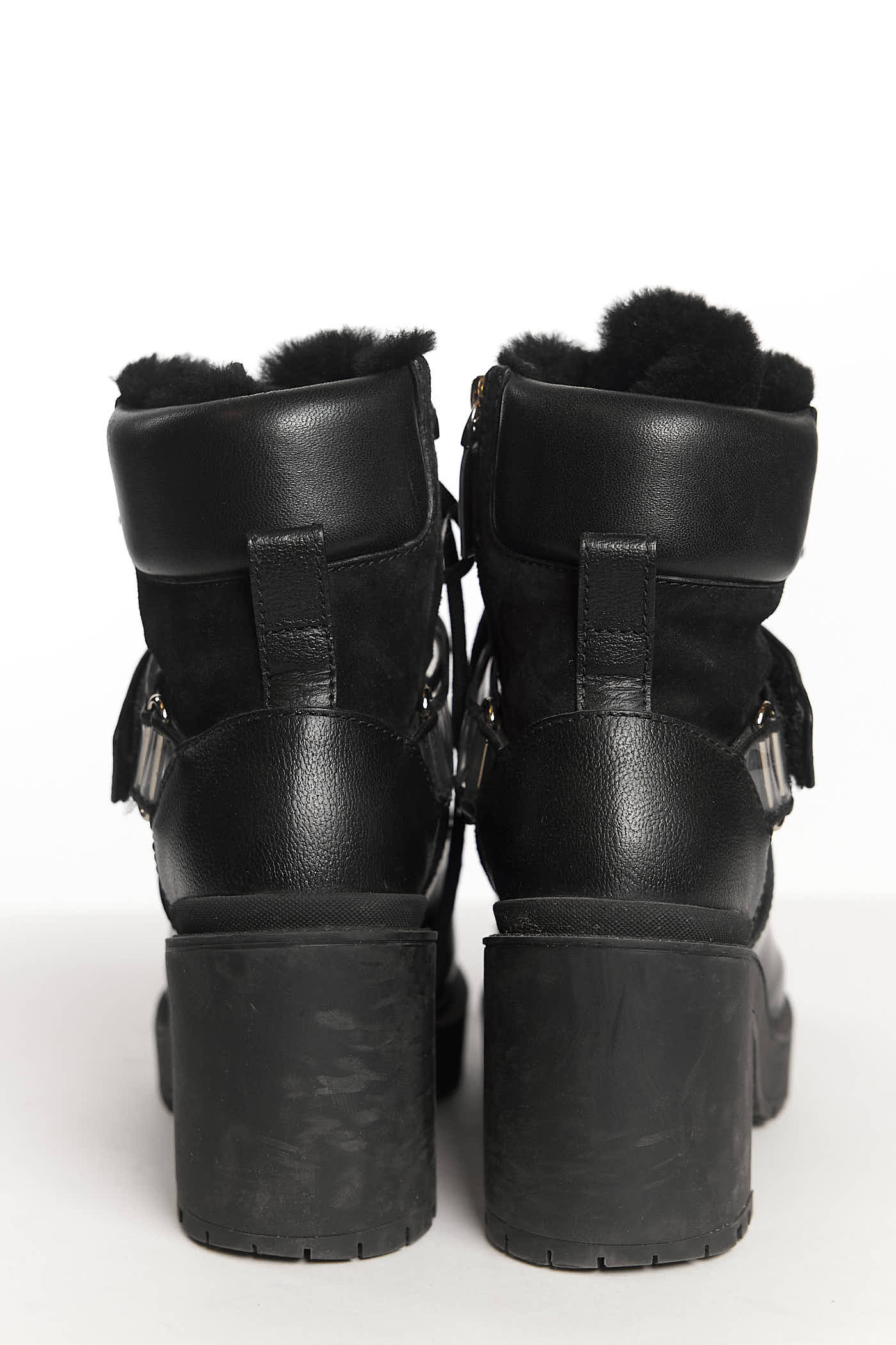 Valentino Garavani Black Shearling Platform Boots 36