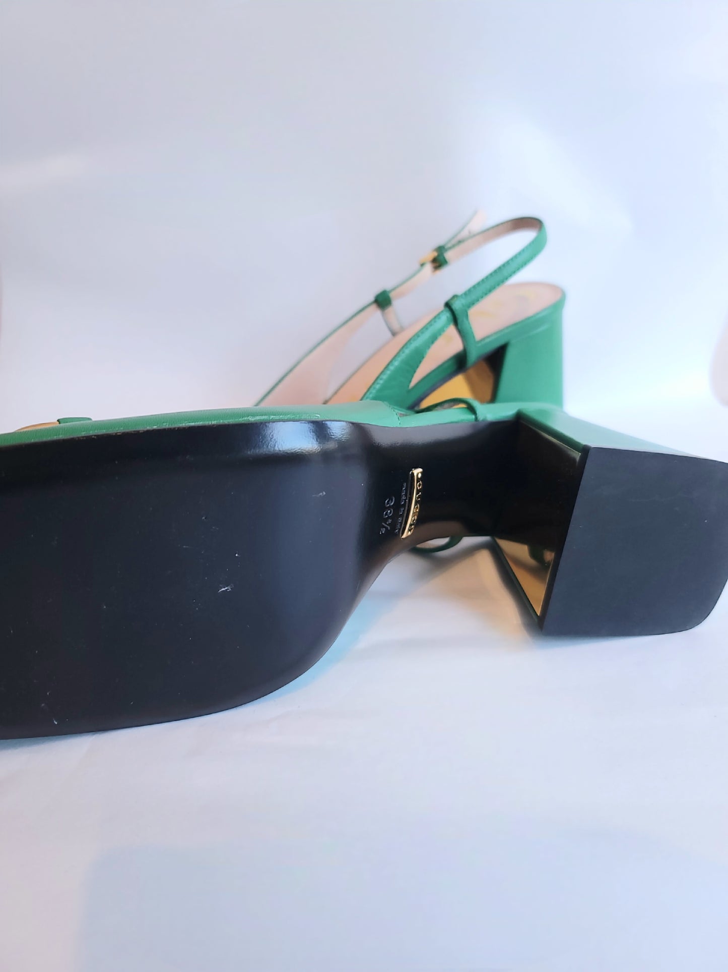 Gucci Horsebit Slingback Pumps Green Leather 38.5