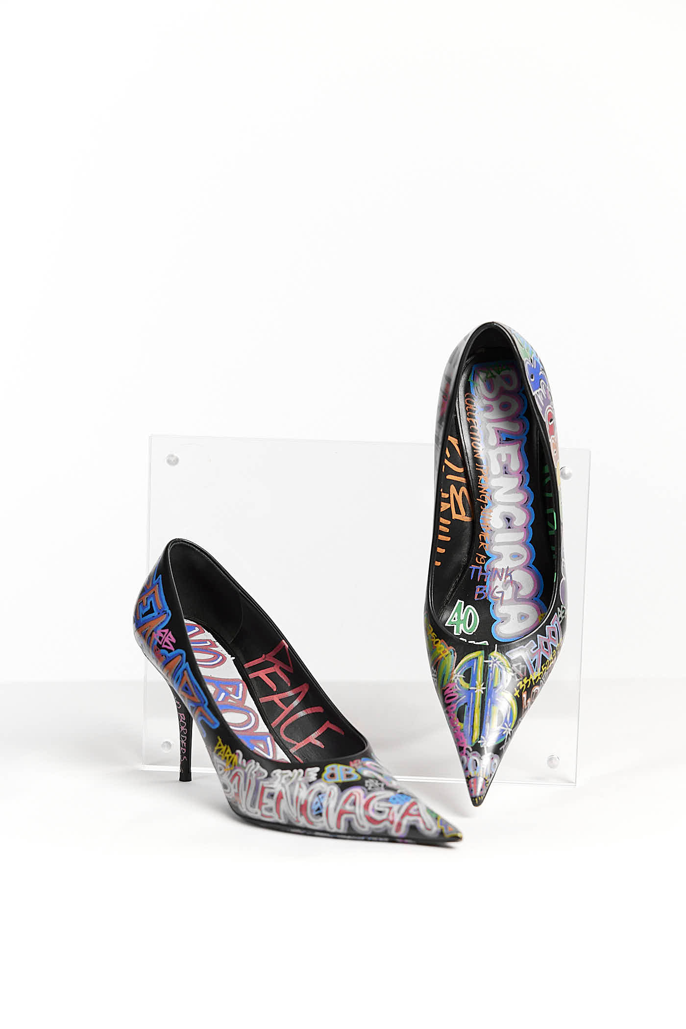 Balenciaga Graffiti Knife Pumps Black Leather Multi Heels 41