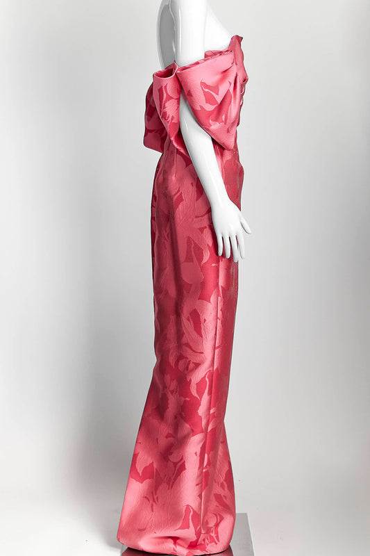 Audrey Brooks Pink Floral Off Shoulder Gown 10