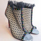 Christian Louboutin Black Lace Open Toe Booties w/Rainbow Studs Heels 37.5