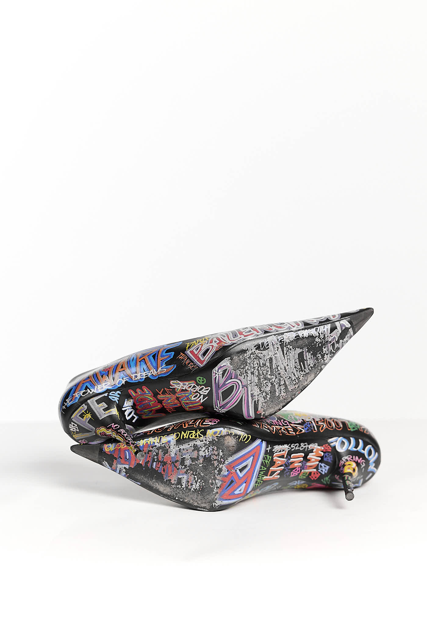 Balenciaga Graffiti Knife Pumps Black Leather Multi Heels 41
