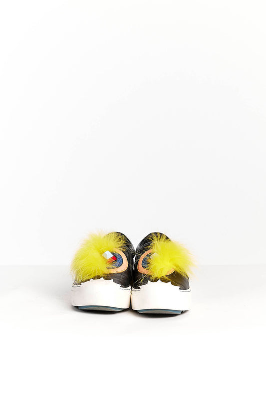 Fendi Bug Leather Snakeskin Fur Skate Sneakers 37.5