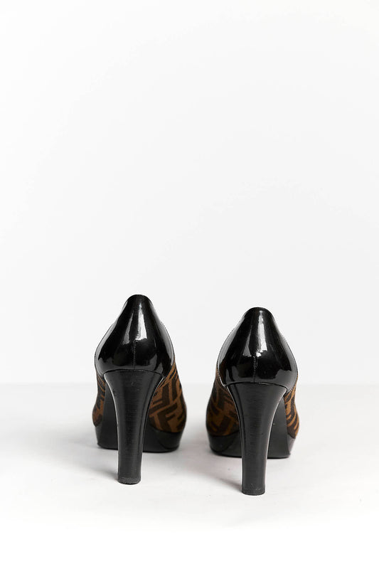 Fendi Brown Canvas Logo Heels 41