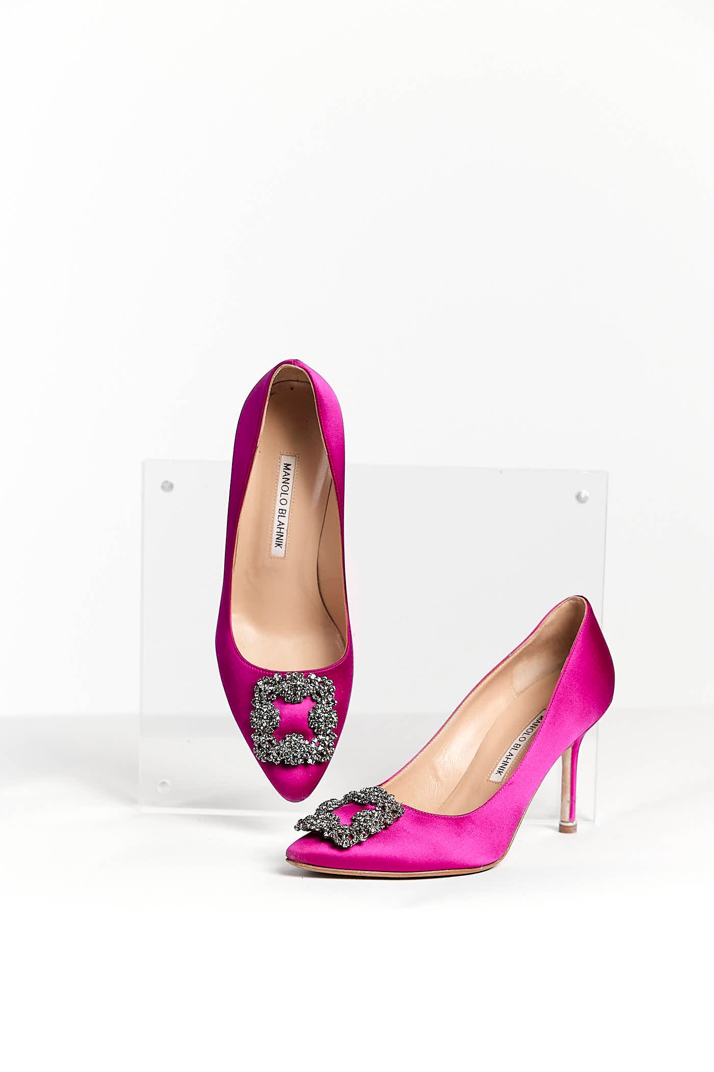 Manolo Blahnik Satin Crystal Hangisi Pumps 37.5