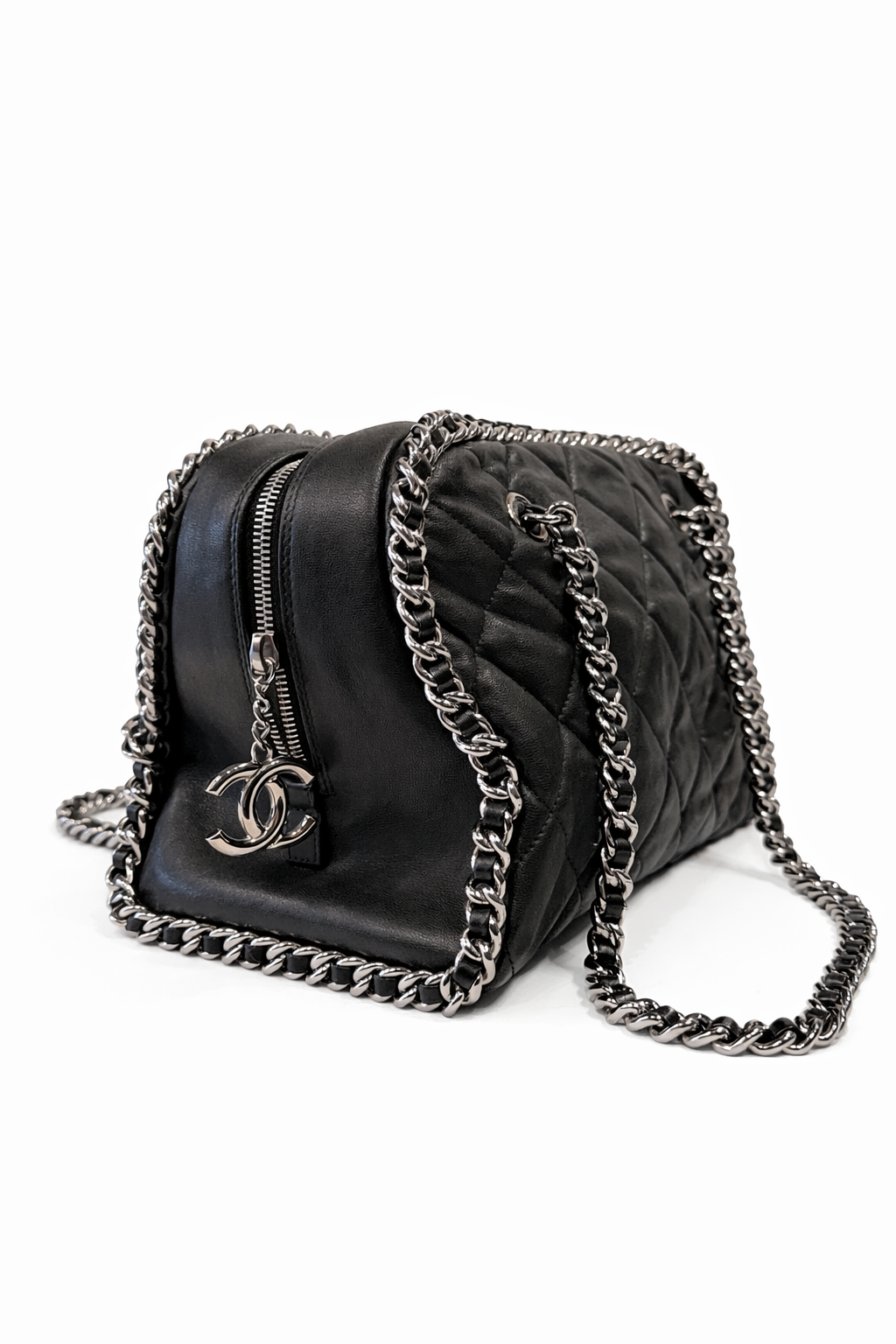 Chanel Chain Around Bowler Bag in Black Lambskin Leather