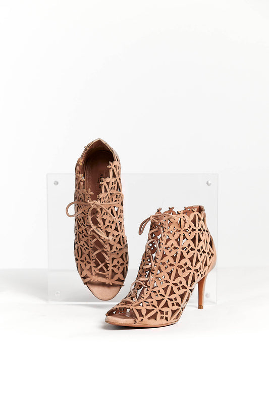 Alaia Pink laser-cut leather ankle boots 38