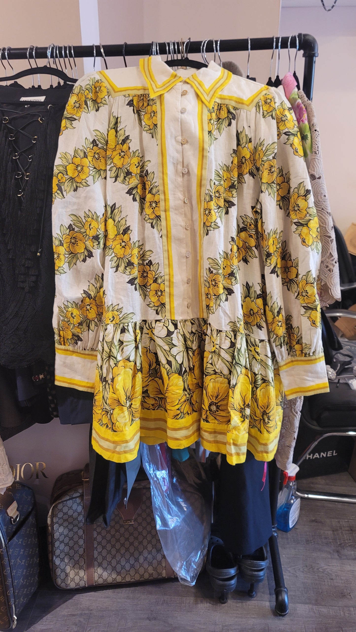 ALÉMAIS Gisela Yellow/White Linen Mini Dress 10