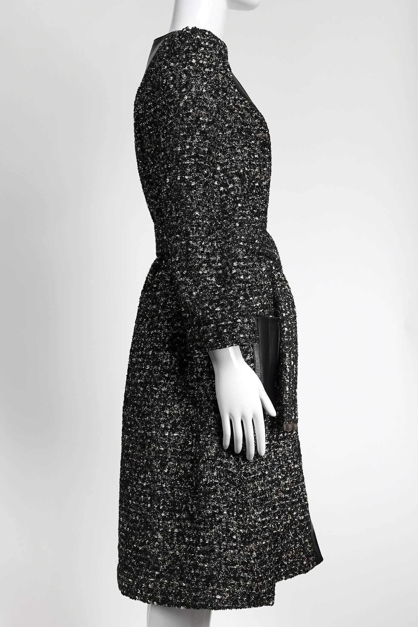 Louis Vuitton Multicolor Tweed with Black Leather Detail Coat 38
