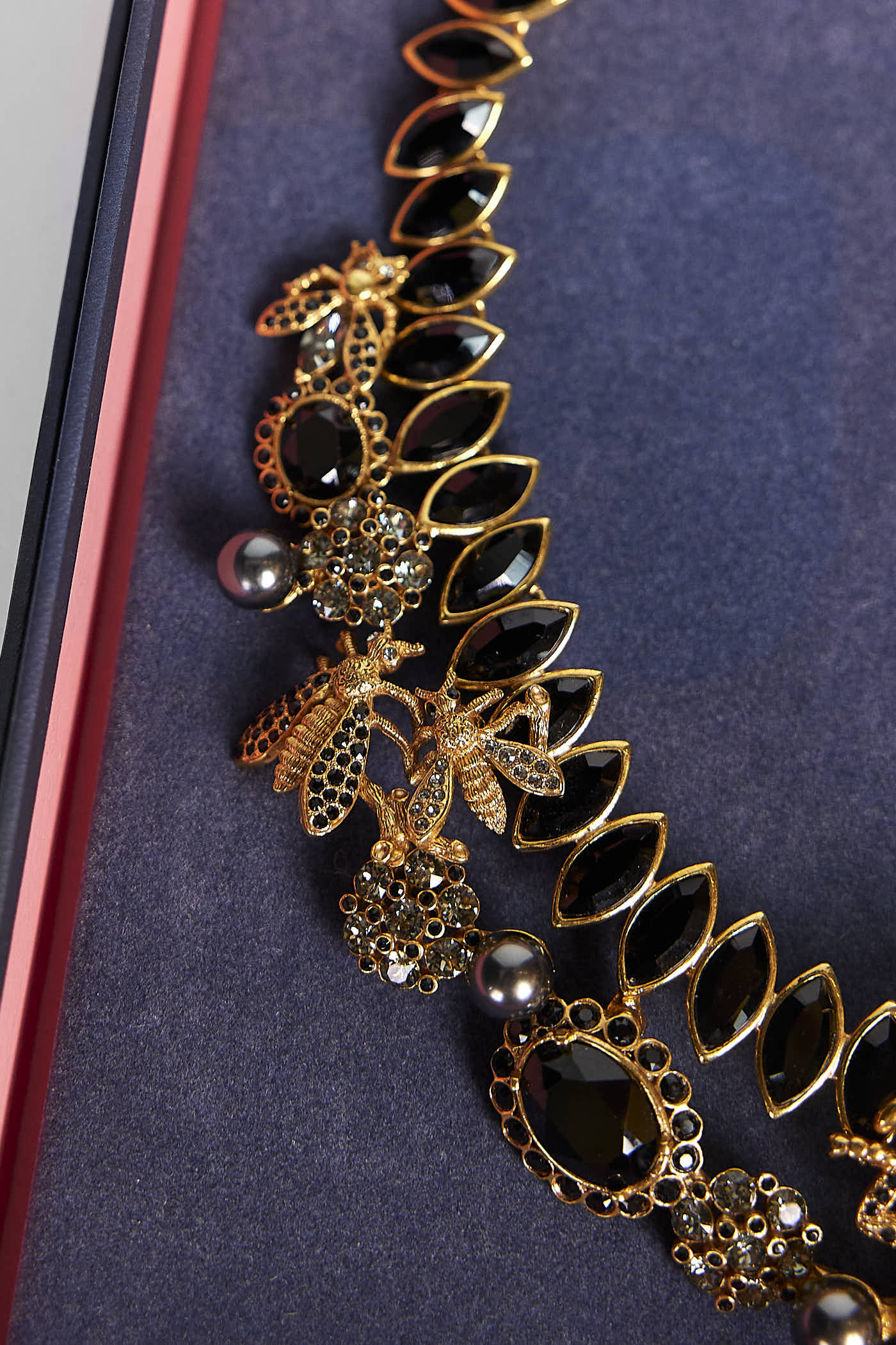 Oscar de La Renta Cunky Gold Black Crystal Bug Necklace