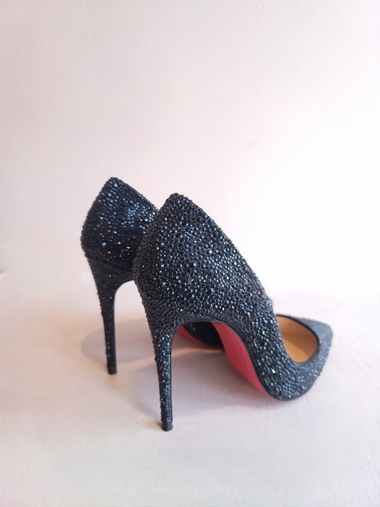 Christian Louboutin Black Crystal Incrusted Heels 37