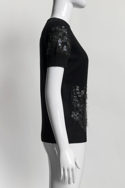Chanel Black Short-sleeved Sweater with Sequin Detail 40