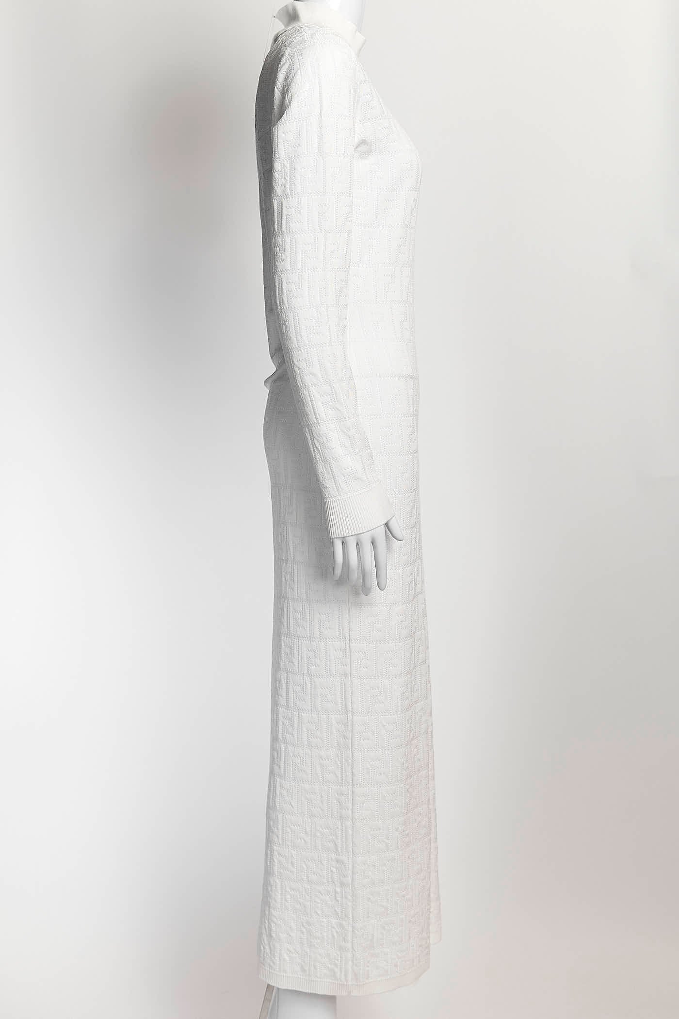 Fendi White FF Zucca Knit Midi Dress 44